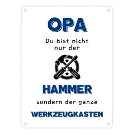 Grandpa Metal Sign in 15 x 20 cm with Saying "Du bist nicht nur der Hammer", Funny Sign for Grandfather Motif Tool Box 80th Birthday Tin Sign 70 60 Retirees Superheroes