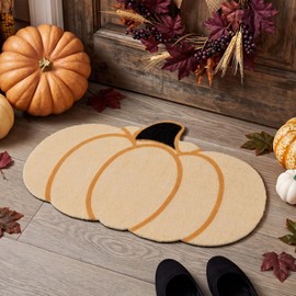 Dilunave Fall Pumpkin Shaped Coir Door Mat 17.7 x 27.6 Inch Artificial Coir Fall Welcome Mat Non Slip Autumn Outdoor Rug, Thanksgiving Farmhouse Door Rug for Porch Entrance Indoor Outdoor Home Decor