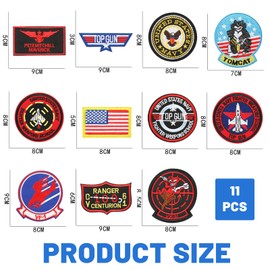 Jortmrd Pack of 11 Patches for Iron-On Top Gun Iron-On Patches, USA Flag, Maverick Patches, Embroidered Patches for Clothes, Jacket, Jeans, Cap for Children, Adults