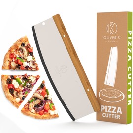 Oliver's Kitchen Pizza Cutter - Pizza Slicing Made Easy (from 12 to 17" inches) - Organic Bamboo Handle with Comfortable Grip - Slice Like A Pro Pizza Chef at Home - Super Large Pizza Rocker