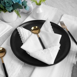 Fingercraft Dinner Napkin Cotton 12 Pack Premium Quality Mitered Corners Napkin Cloth with Elegant Lace for Everyday Use, Hotel, Wedding, Parties are Pre Shrunk and Good Absorbency with Lace White