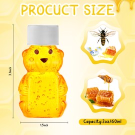 Patelai 96 Pcs 2 oz Plastic Honey Bear Bottle Bear Shape Clear Honey Containers Empty Honey Dispenser with Lid Honey Jars Honey Bear Cup for Storing and Dispensing Holiday Baby Shower Gifts (White)