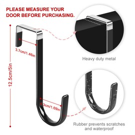 Over Door Hooks Over Door Hangers 4Pcs Dipping Plastic Rustproof with Anti-Scratch Thickening Fits Under 3.7 cm Door Widths as Over Cabinet Hooks, Christmas Xmas Wreath Hanger, Coat Hook(Black)