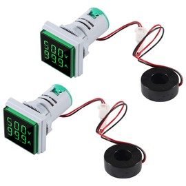 AITRIP 2Pack LED Display Voltmeter, Square Dual Display Voltmeter and Ammeter LED Digital Voltage Gauge AC 60-500V 0-100A Current Meter Indicator