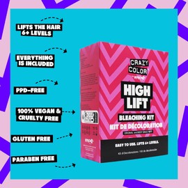 Crazy Color High Lift Bleaching Kit. Pre-lightener Powder Bleach & 30 Vol (9%) Developer | Achieve up to 6+ levels of lift. Vegan & Cruelty Free