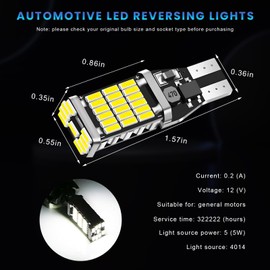 NYTKL 4 PCS LED Reverse Lights, T15 45SMD-4014 Chipsets Backup Light Error Free Turn Signal Bulbs, Non Polarity 6500K Super Bright Brake Light Bulb Replacement, Car Accessories (White)