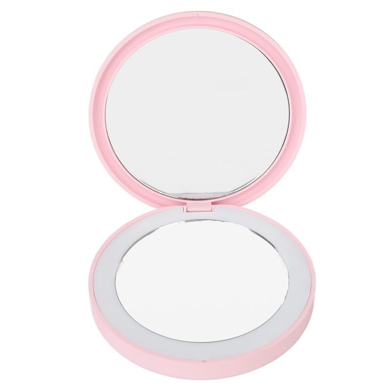 LED Compact Mirror Round Shape 3X Magnification Rechargeable Double Sided