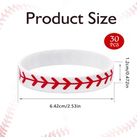 30 PCS Baseball Silicone Bracelet, Softball Rubber Wristbands, Baseball Motivational Rubber Bracelets for Sports Events, Themed Party Favors Gifts for Team Player(White)