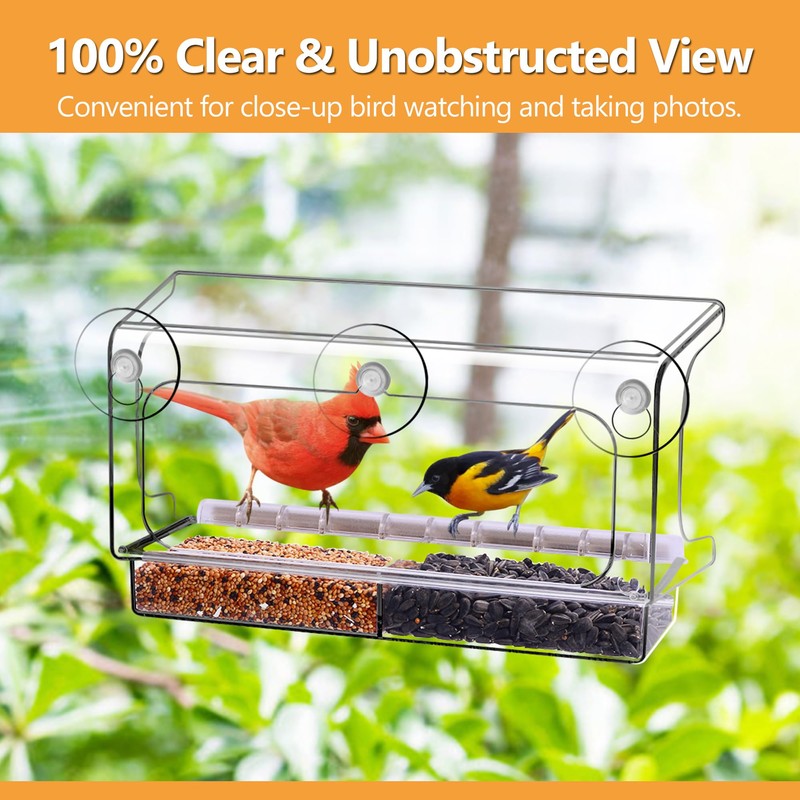 LUJII Shatterproof Window Bird Feeder with Strongest Suction Cups, Wild