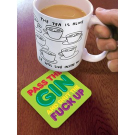 Brainbox Candy - Funny Rude 'Pass The Gin Coaster' - Small Gift Ideas for Him Her - Friends Birthday - Housewarming Present - New Home Gift - Funny Gifts for Women Men