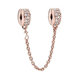 925 Sterling Silver Rose Gold Safety Chain Clip Bead Charm Silver Pendant,Jewelry Beads Gifts for Women Bracelet&Necklace