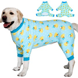 LovinPet Big Dog Wound Care/Surgery Recovery Shirt, Pet Anxiety Shirt, Lightweight Stretchy Knit Fabric, Rubber Ducks with Hats Blue Print Dog Pjs, Dog Pajamas, Pet PJ's /3XL