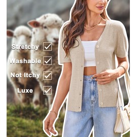 Arach&Cloz Women's Lightweight V-Neck Cardigan Elegant Short Sleeve Buttons Bolero Jacket Casual Top for Dress, apricot, XL