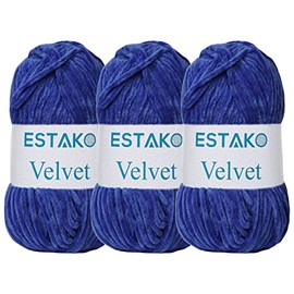 Estako Velvet (3- Skeins Pack) Chenille Blanket amigurumi Yarn for Crocheting and Knitting Super Bulky 3x100 gr (3x132 yds) (1240 - Royal Blue)