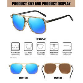DUCO Retro Vintage Square Polarized Aviator Sunglasses Womens Mens Double Bridge Sun Glasses DC3001