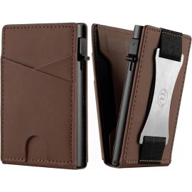 HITTIONA Mens Wallets Leather with POP UP Card Holder Wallet Fits Front Pocket (Brown)