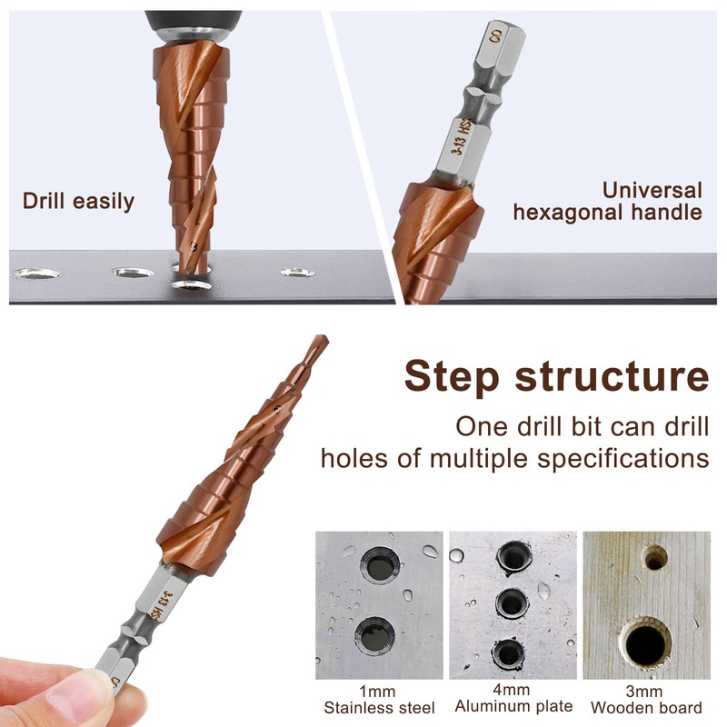 M35 Cobalt Step Drill Bit 3-13mm, 11-Step, HSS Cobalt Cone