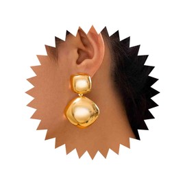 Vacaonio Exaggerated Metal Dangle Drop Earrings Gold Square Earrings Chunky Polishe Geometric Stud Earrings Minimalist Large Square Earrings Geometric Statement Earrings Jewelry for Women(Gold Square)