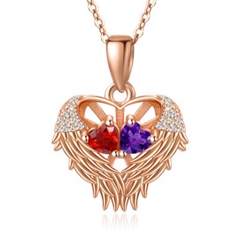 Zeuslia Angel Wings Birthstone Necklaces for Women, 925 Sterling Silver Women Pendant Necklace, Mother's Day Birthday Anniversary Jewelry Gifts for Wife Girlfriend Mom Grandma Daughter, Sterling