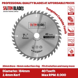 TCT Circular Saw Blades 184mm x 40 & 80T x 20mm Bore (16mm ring) (Pack of 2)