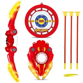 Kids Bow and Arrow Set, LED Light Up Archery Toy Set with 3 Suction Cup Arrows 1 Target 1 Bow, Outdoor and Indoor Toys for Kids, Christmas Birthday Gifts for Girls & Boys Ages 3-12, Red