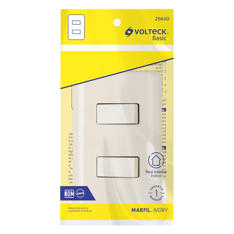 Volteck PA-APDO-BI, Placa armada 2 interruptores color marfil