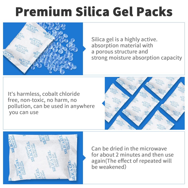Silica Gel Packs - 80Pcs 20Gram Moisture Absorbers, Premium Transparent