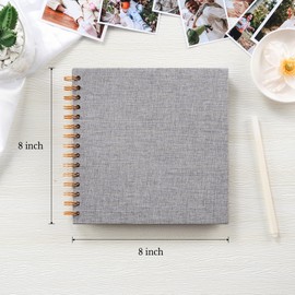 8 x 8 Inch Small DIY Scrapbook Photo Album Linen Cover 40 Blank White Pages for Memory Book Travel Wedding and Baby Shower