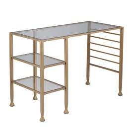 SEI Furniture Jaymes Gold Metal/Glass Writing Desk, Soft Gold
