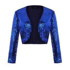 MINTLIMIT Sequin Jacket for Women's Sparkly Party Cardigan Open Front Crop Bolero Shrug (Blue, Size XL)