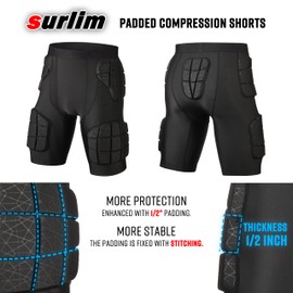 surlim 5-Pad Football Compression Girdle/Shorts, Football Padded Shorts, Football Girdle Hip and Thigh Protector (Black, Medium)