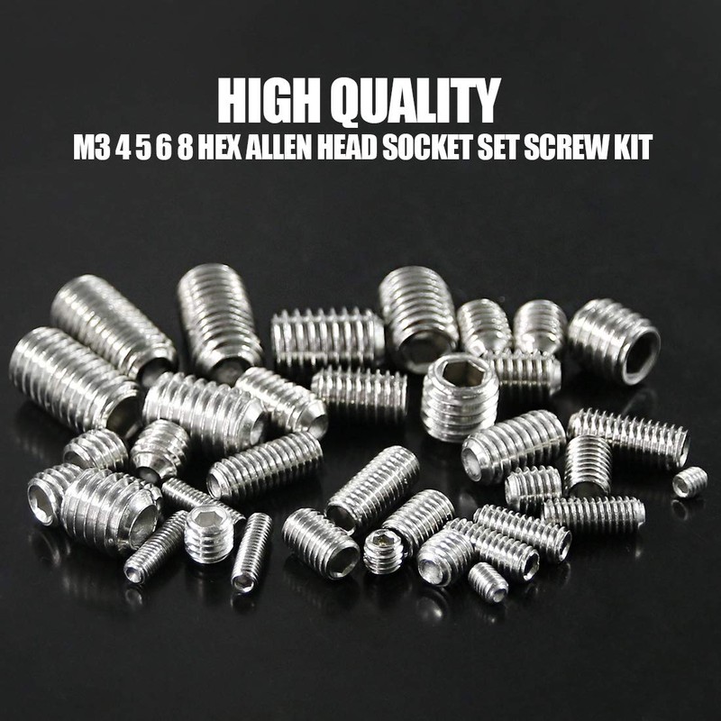 Hilitchi 295Pcs M3/4/5/6/8 304 Stainless Steel Set Screw Assortment with