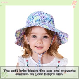 Peecabe Summer Baby Sun Hat for Boys Girls UPF 50+ Wide Brim Toddle Bucket Hat Adjustable Baby Beach Cap 0-8 Years (Purple Flowers, 6-24 Months)