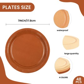 EVYIENEN Pack of 48 Brown Colour Gradient Paper Plates, Party Plates, Party Set, Sweet Party, 4 Designs for Christmas, Birthday, Weddings, Anniversary (48 Guests)