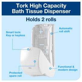 Tork Twin Toilet Paper Roll Dispenser White T26, High Capacity, Elevation Range, 6.5" x 6.3" x 14.2", 555620