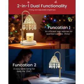 KISUFU Smart Crystal Candle Warmer Lamp with Timer - 2-in-1 Table Lamp & Adjustable Height, 50W Halogen Bulb + 5W Night Light, Luxury Valentine Gift for Women, Christmas, Fall Home Decor (Gold)