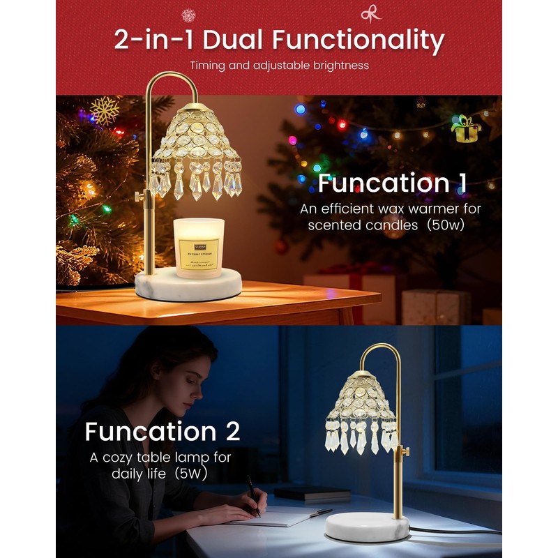 KISUFU Smart Crystal Candle Warmer Lamp with Timer - 2-in-1