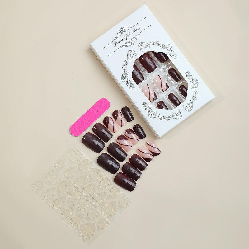 Fall Brown Press on Nails Medium Fake Nails with Curve