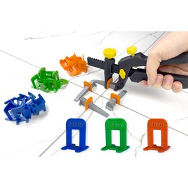 HexPro Tile Levelling System 1 mm 1.5 mm 2 mm Tabs, Tile Thickness up to 15 mm Tile Wedges, Laying Aid Set (Tongs) Tile Pliers Floor Pliers