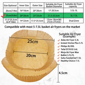 Marakruki Air Fryer Liners, 100pcs Air Fryer Liners Square-9.8inch/25CM*4.5CM, Non-Stick Air Fryer Parchment Liners, Air Fryer Disposable Paper Liner for Extend its lifespan