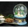 Snow Globe Snowman Standing Next to Child on Sleigh Base