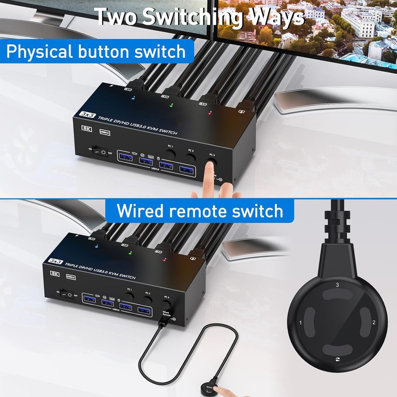 DisplayPort HD USB3.0 KVM Switch 8K At 60Hz 4K At