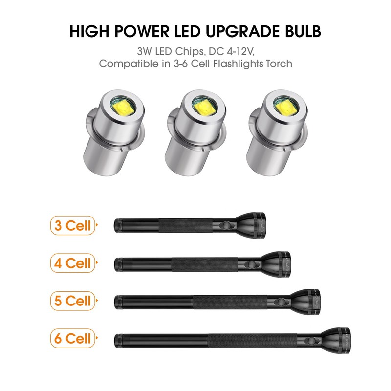Honoson 3 Pieces LED Bulb 3W DC 4-12V Flashlight Bulbs