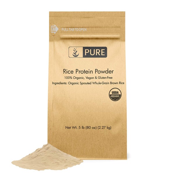 Rice Protein Powder (5 lb) Sustainably Sourced, Vegan & Gluten-Free, Made of Sprouted Brown Rice, Post-Training Recovery, Eco-Friendly Packaging