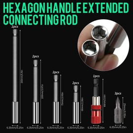 12PCS Drill Bit Holder, Hex Shank S2 Steel Magnetic Bit Holder for Impact Driver 150mm/100mm/75mm/60mm Long Drill Bit Extension Bar with 3 PZ2 Screwdriver Bits