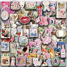 100PCS Aesthetic Stickers, Pink Girl Aesthetic Stickers, Vinyl Waterproof Decal for Water Bottle Guitar Phone Laptop