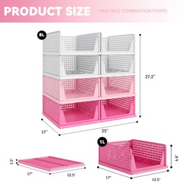 Pink Girl Closet Organizers and Storage Stackable Plastic Drawer Basket for Clothing Stackable Storage Bins Shelf Storage Container for RV Closet Wardrobe Bedroom Bathroom Playroom 8 Pack