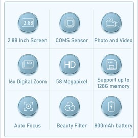 4K Digital Camera for Photo and Video, 58MP HD Compact Point and Shoot Camera with 16X Zoom, 2.88 Inch Screen, Portable Small Digital Camera Pink Video Cameras for Teens Students Boys Girls (Pink)