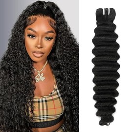 Mechones de cabello humano virgen brasileño 100% sin procesar, 16 pulgadas, con ondas profundas, 16A, tejido rizado, color negro natural.