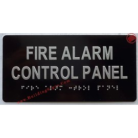 Fire Alarm Control panel sign Raised letters & Grade 2 Braille - Includes Red Adhesive pad for Easy Installation (4" W x 8" H, black Color, Tacticle Sign, Aluminium) - The Sensation line